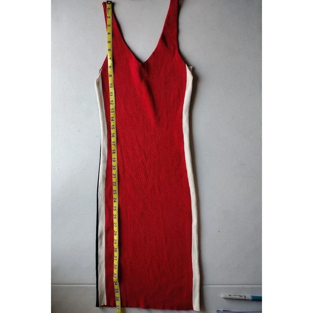 Love Tree Red V‎ Neck Ribbed Bodycon Dress with Side Stripes Size L